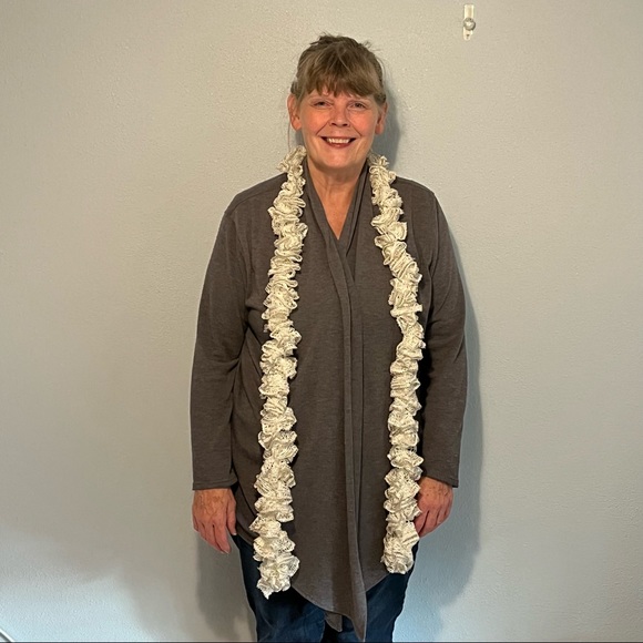 New Handmade Crochet Multi-Colored Sequined Champagne Color Scarf 62” Long - Picture 8 of 11